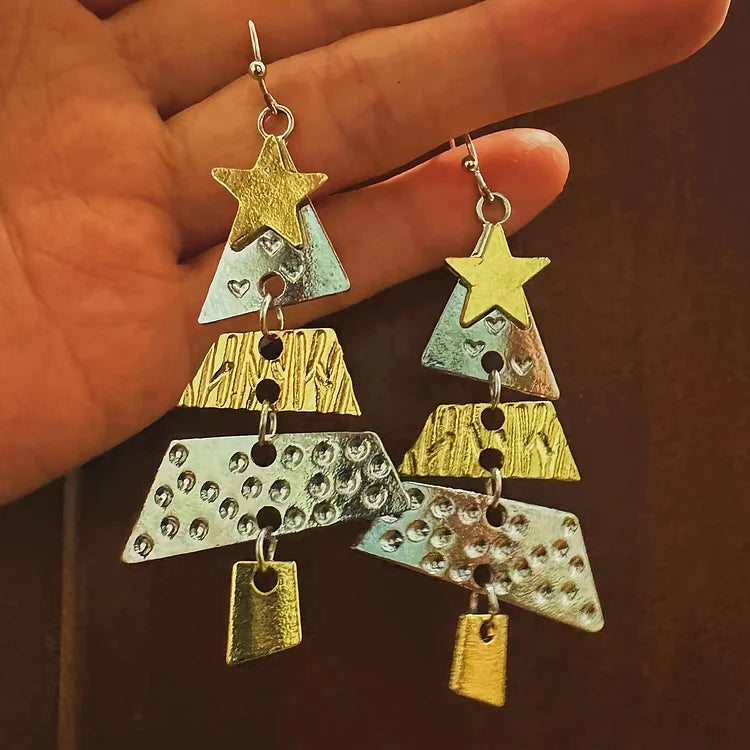 Mixed Metal Christmas Tree Drop Earrings