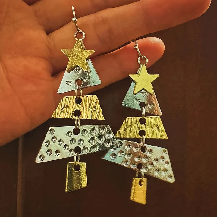 Mixed Metal Christmas Tree Drop Earrings