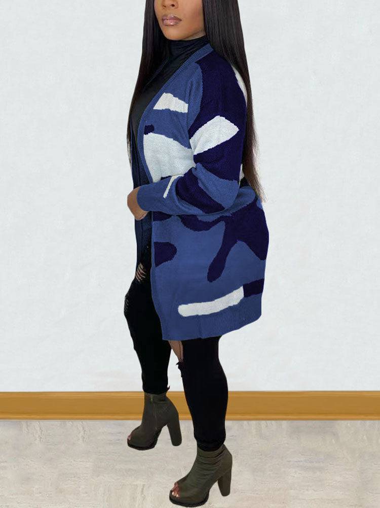 Camouflage Print Sweater Cardigan Red / L