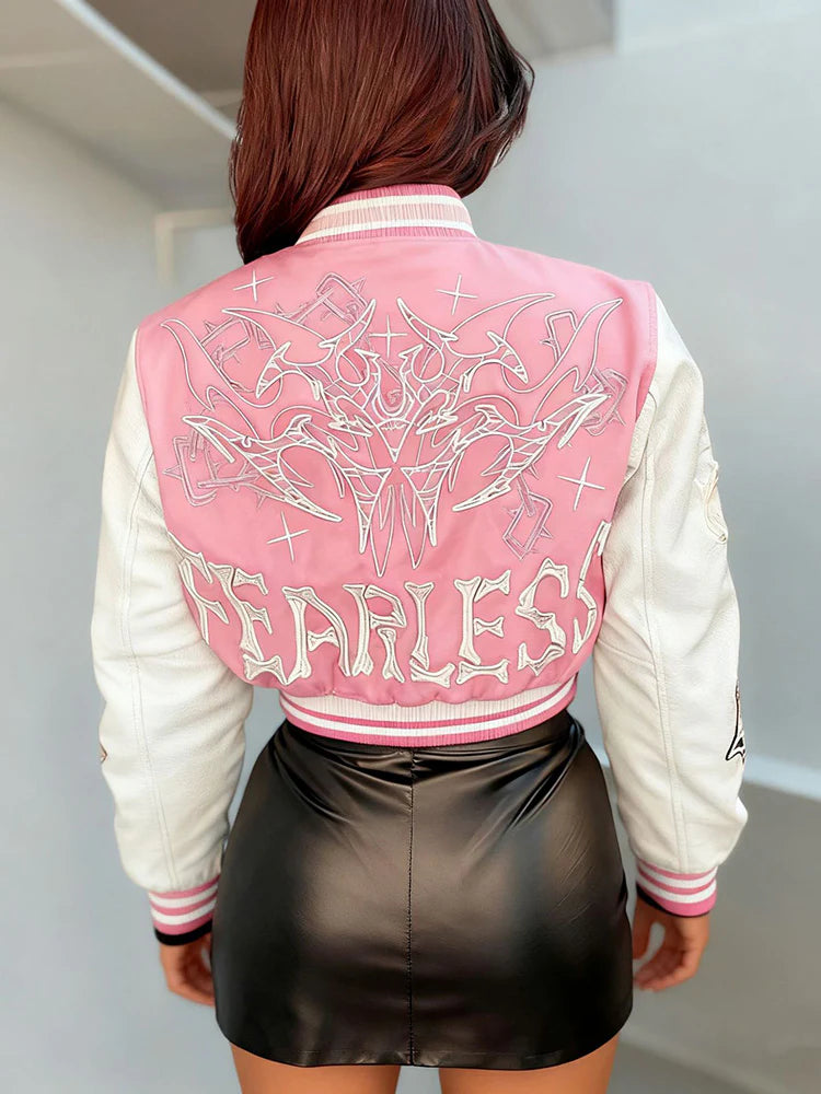 Contrast Cropped Varsity Jacket