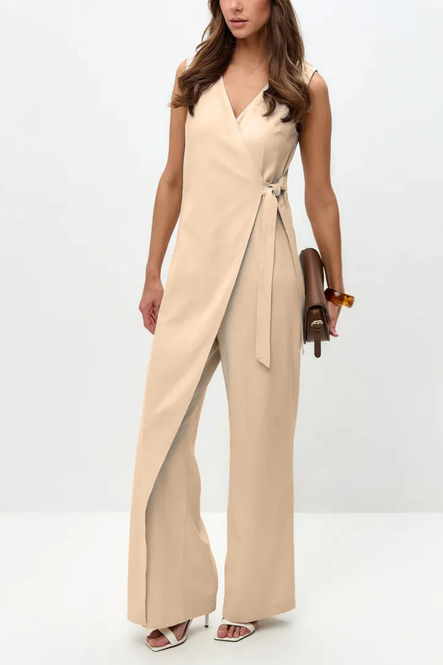 V Neck Zip-up Strappy Jumpsuit