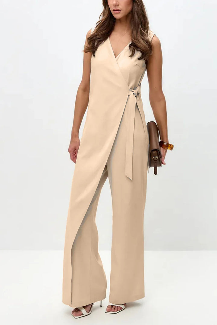 V Neck Zip-up Strappy Jumpsuit