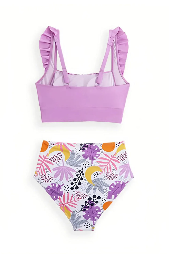 Ruffle Floral Print Swimsuit With Sarong