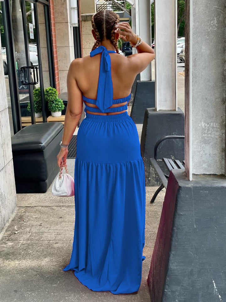 Halter Backless Maxi Dress Blue / S
