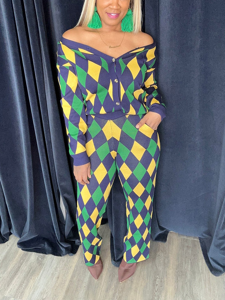 Plaid Knit Set Green / 4XL