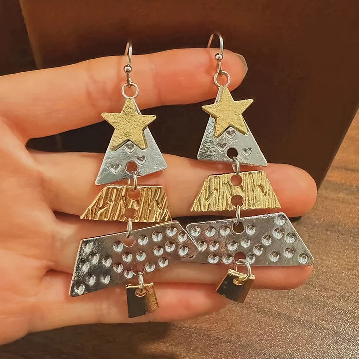 Mixed Metal Christmas Tree Drop Earrings