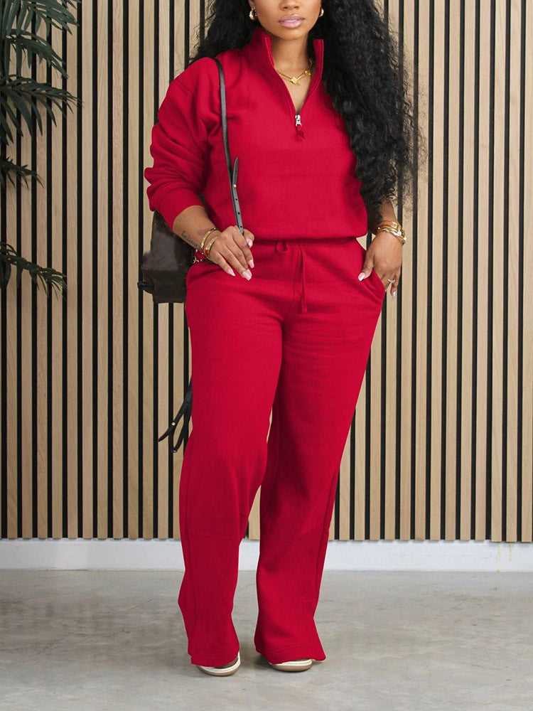 Fleece-Lined Zipper Sweatshirt Set Black / L