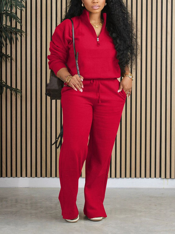 Fleece-Lined Zipper Sweatshirt Set Black / L