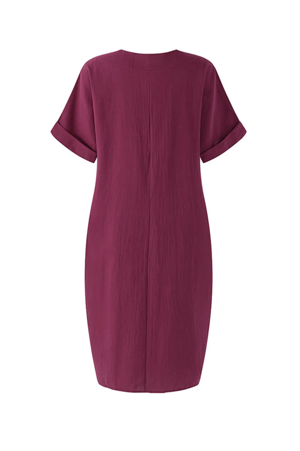 V Neck Short Sleeve Pocketed Cotton Dress