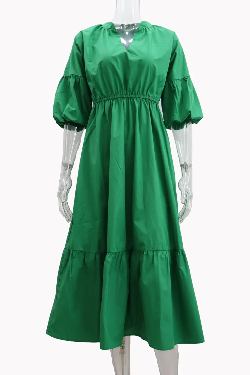 Half Sleeve V Neck High Waist Midi Dress