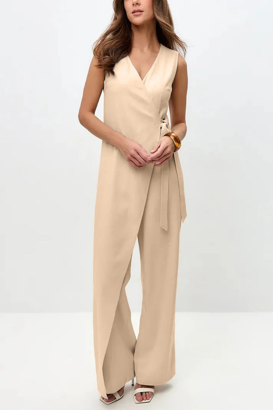 V Neck Zip-up Strappy Jumpsuit