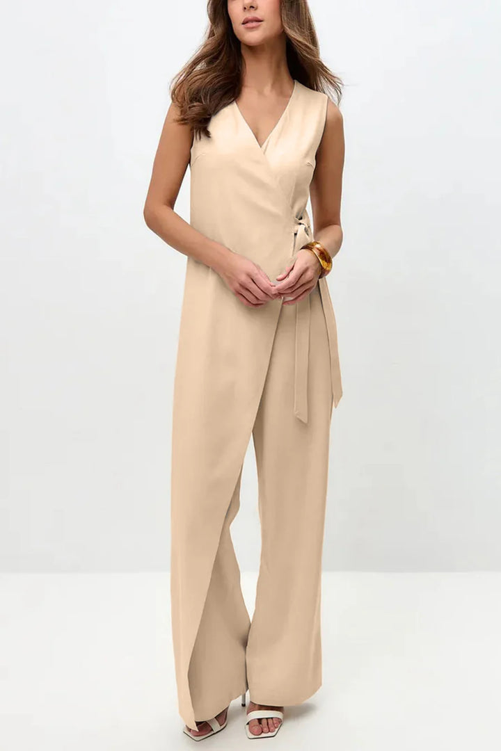 V Neck Zip-up Strappy Jumpsuit
