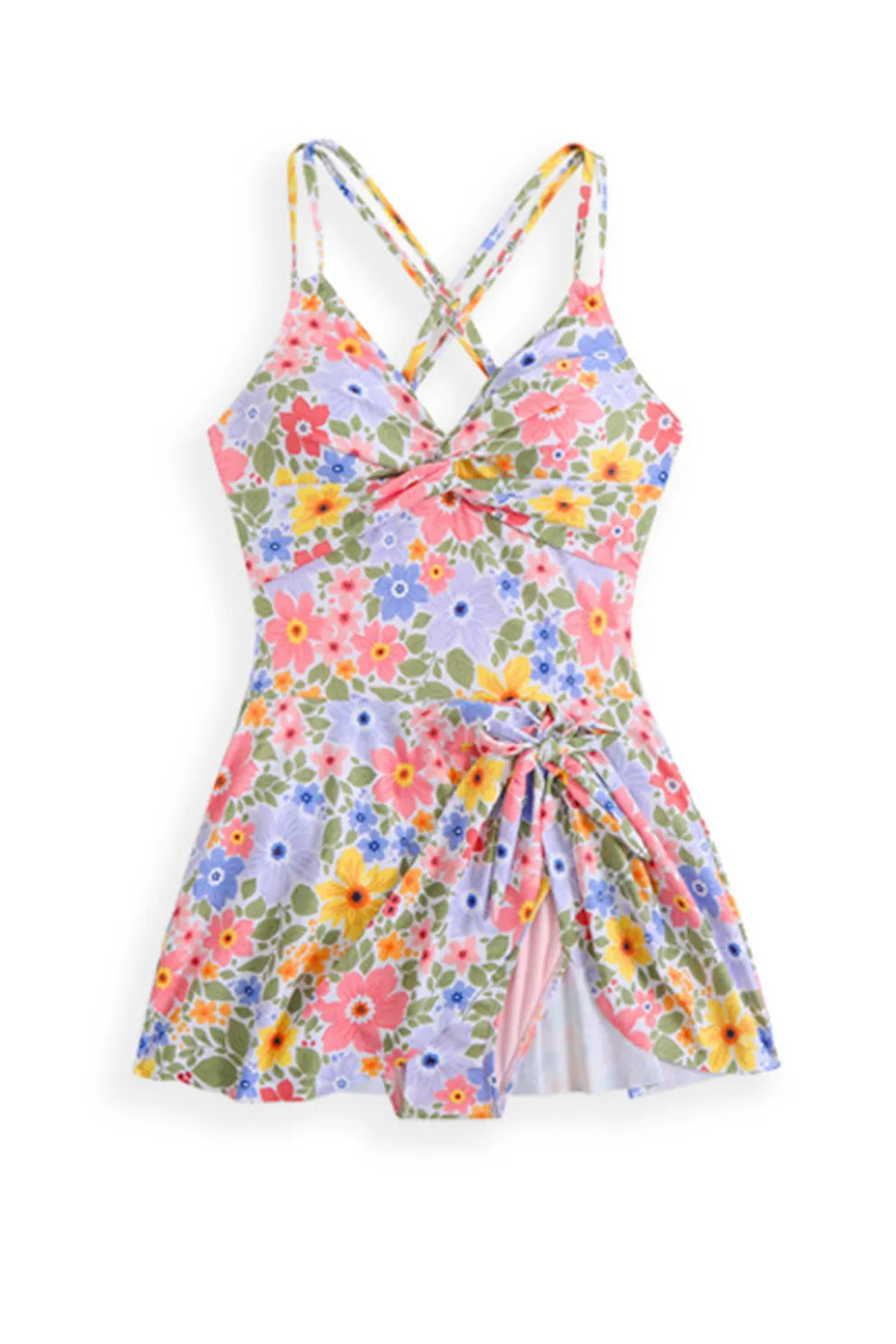 Twist Front Crossover Skirted One-Piece Swimsuit