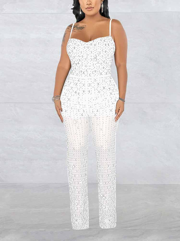 Rhinestone Mesh Jumpsuit Black / 2XL