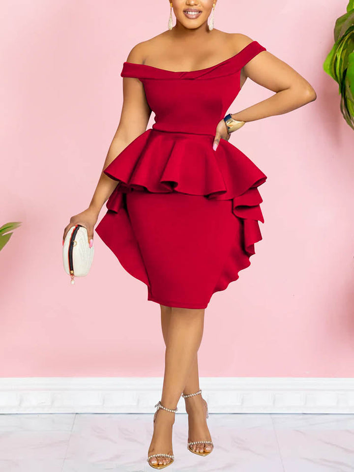 Off Shoulder Ruffle Dresses Black / 2XL