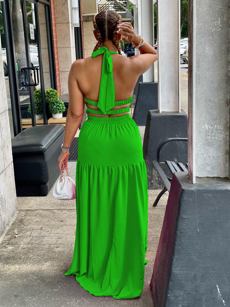 Halter Backless Maxi Dress Blue / XL