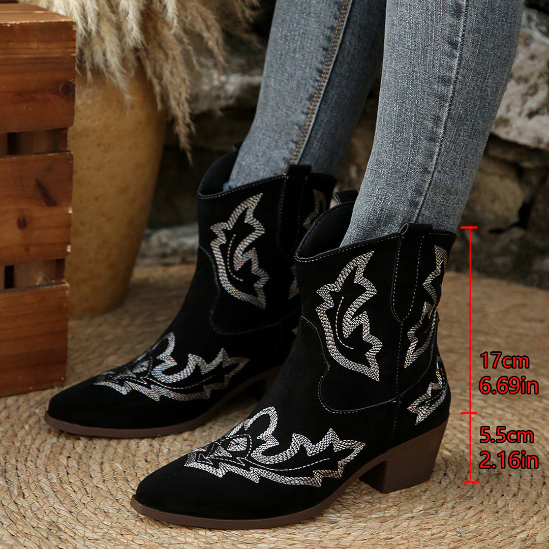 Pointed Toe Embroidered Women's Leather Boots