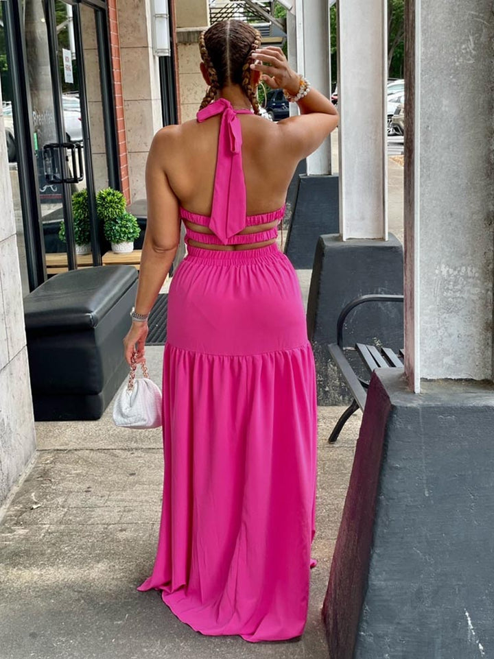Halter Backless Maxi Dress Green / M