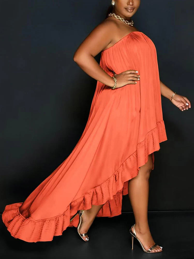 Strapless Ruffle High-Low Dress