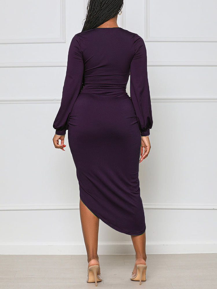 Asymmetrical Ruched Midi Dress Black / 2XL
