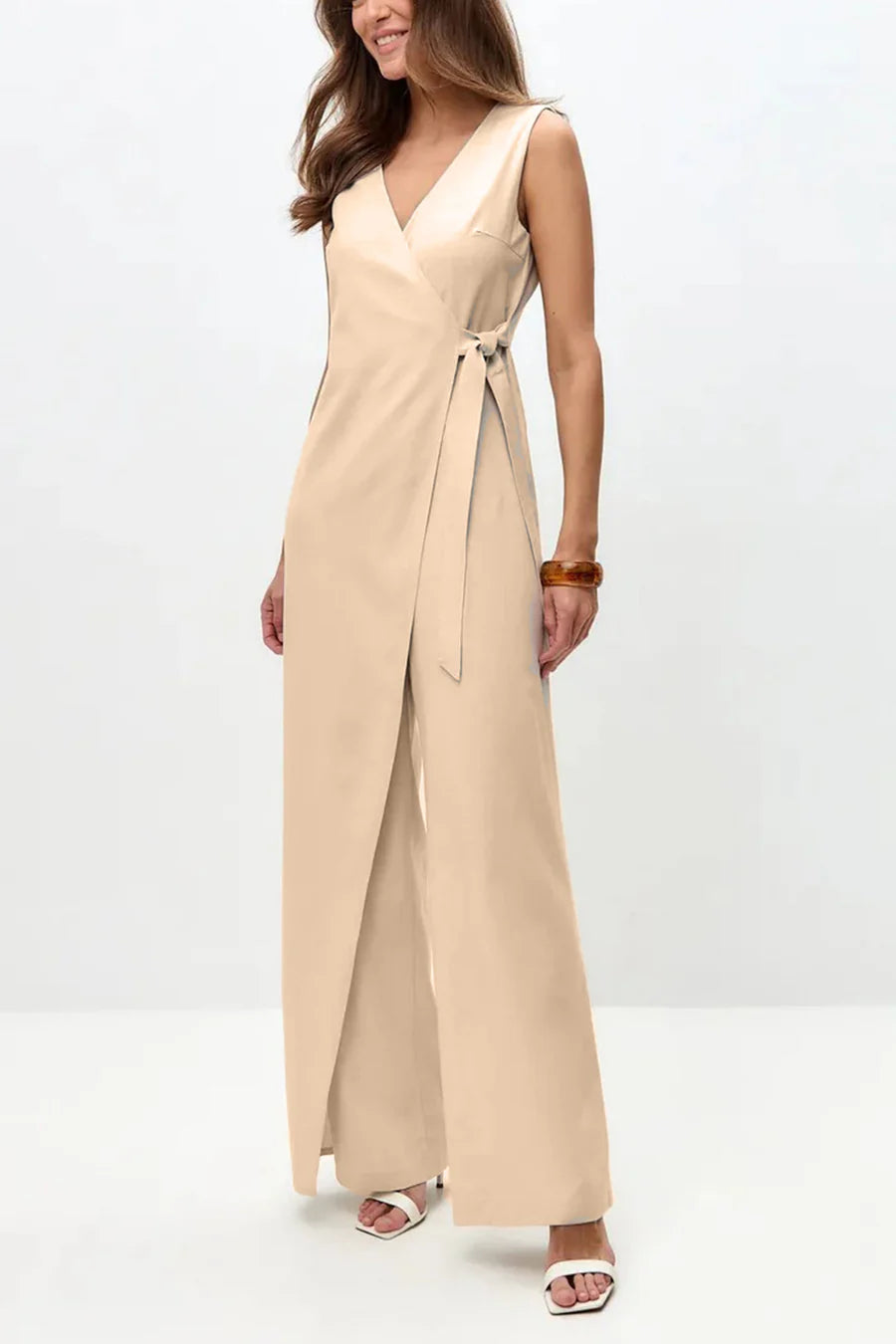 V Neck Zip-up Strappy Jumpsuit