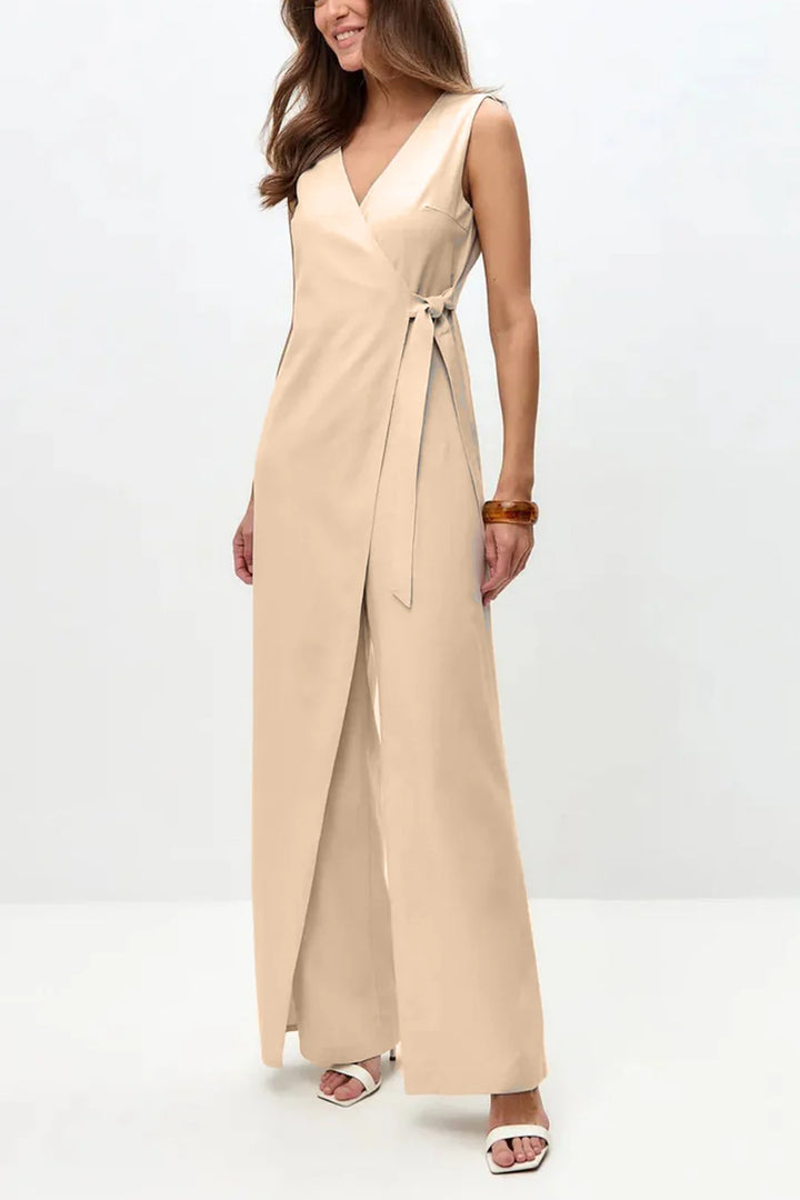 V Neck Zip-up Strappy Jumpsuit