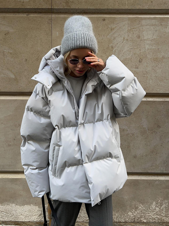 Loose Solid-Color Hooded Cotton Jacket