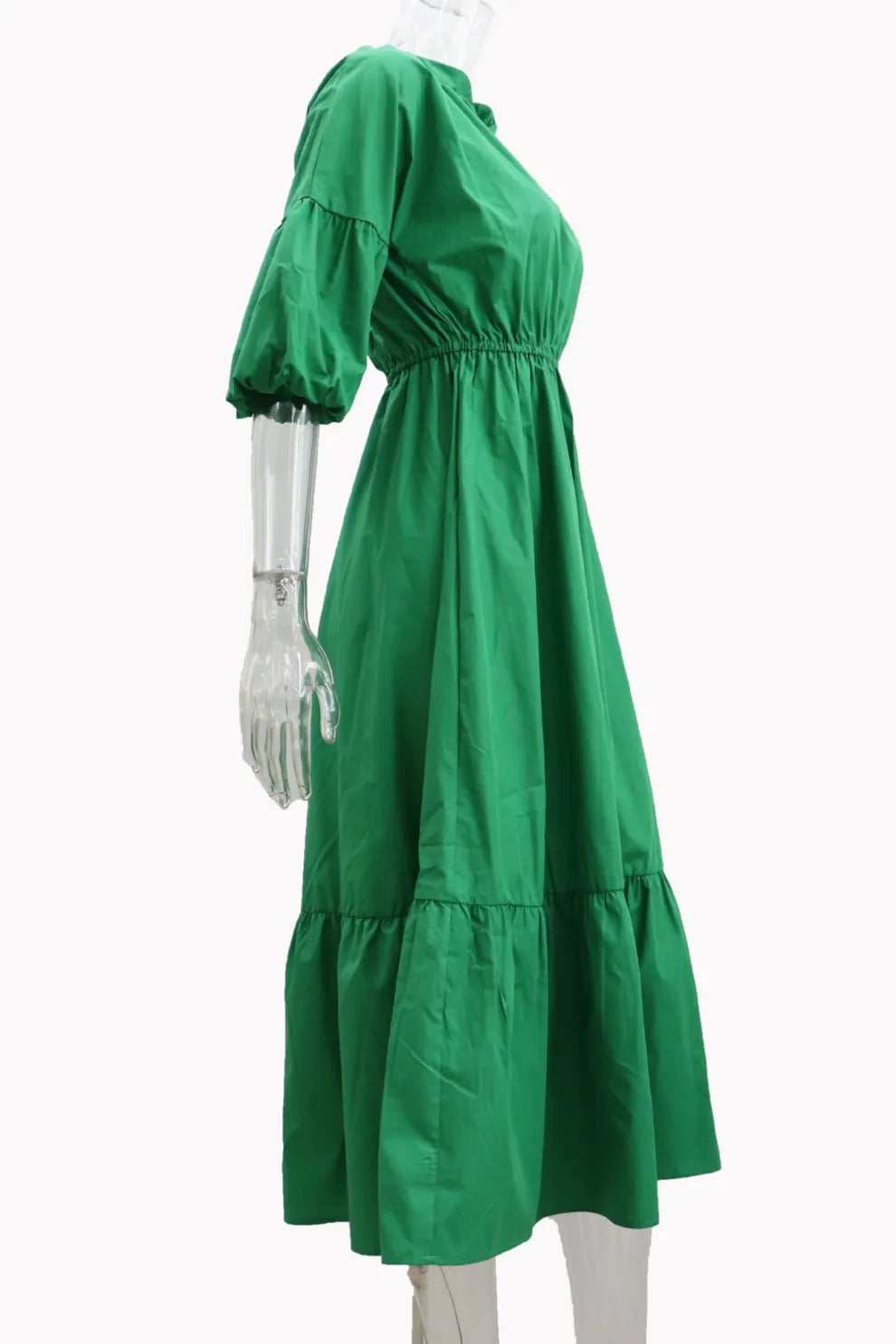 Half Sleeve V Neck High Waist Midi Dress