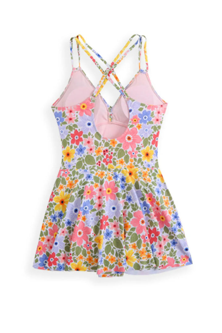 Twist Front Crossover Skirted One-Piece Swimsuit