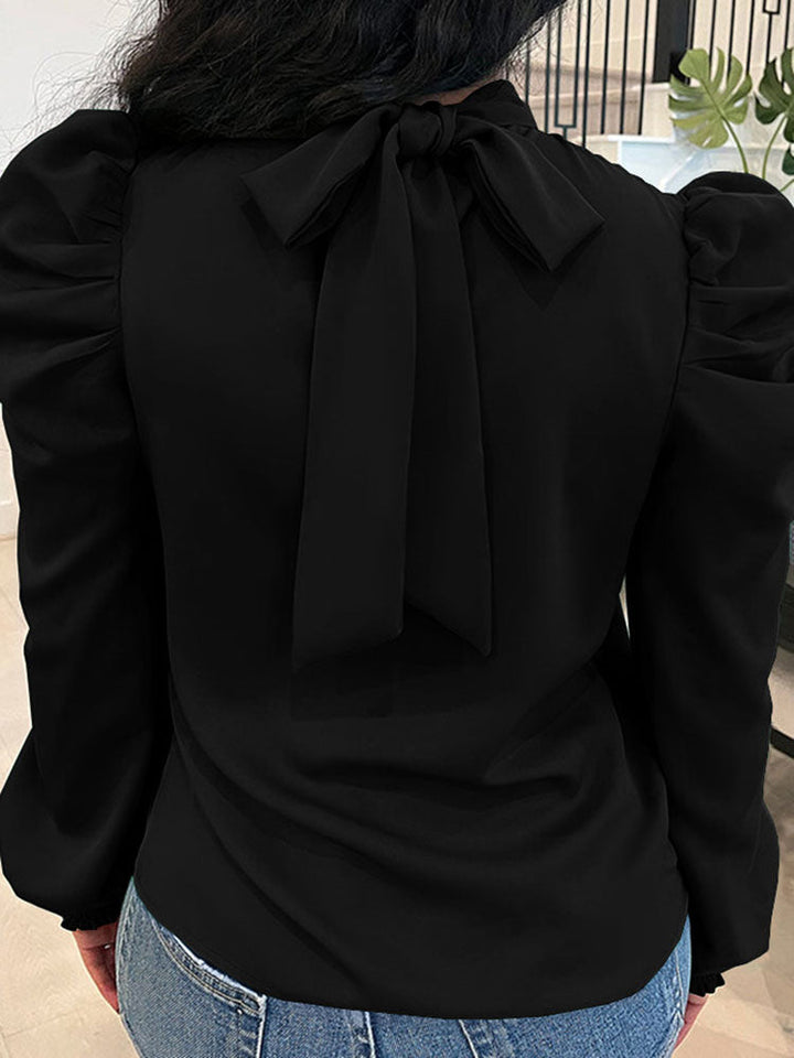 Puff Sleeve Back Ties Tops Black / S