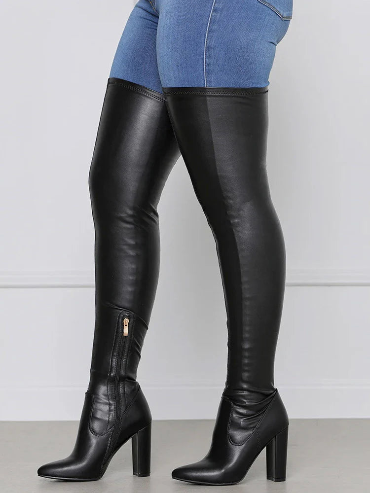 PU Leather Stretch Over The Knee Boots
