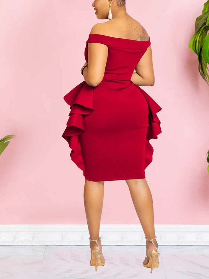Off Shoulder Ruffle Dresses Red / S