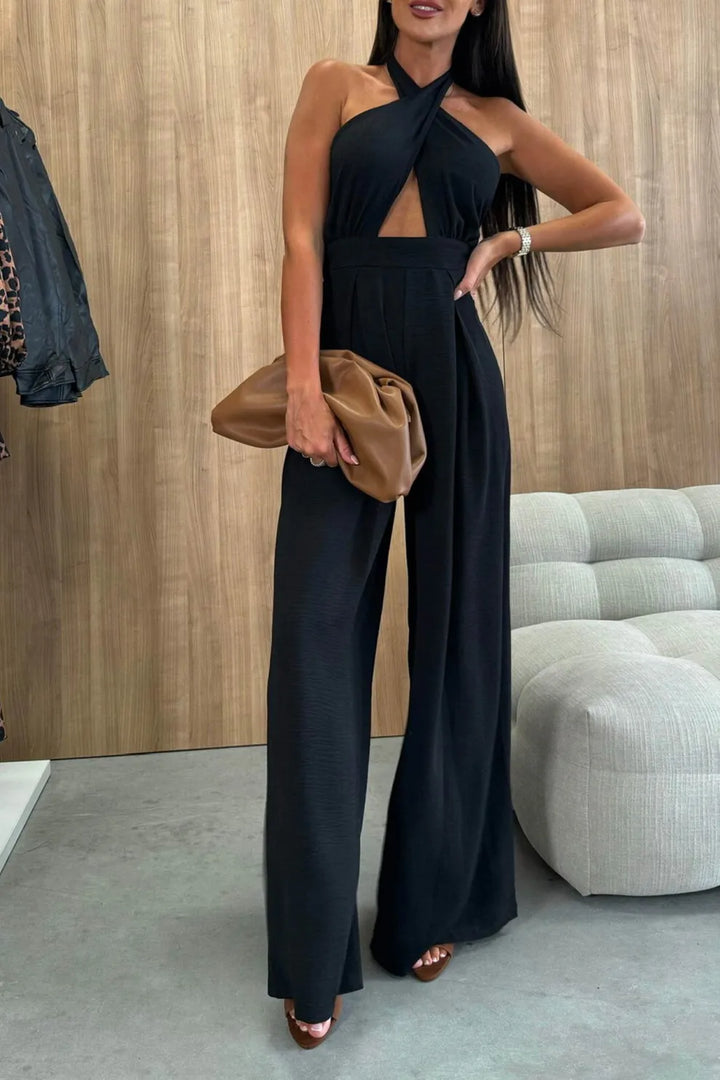 Criss-cross Halterneck High Waist Jumpsuits