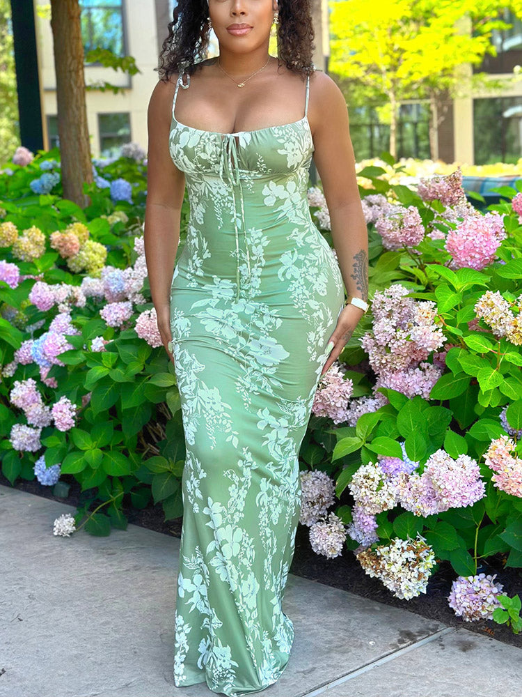 Floral Bustier Sundress Green / S