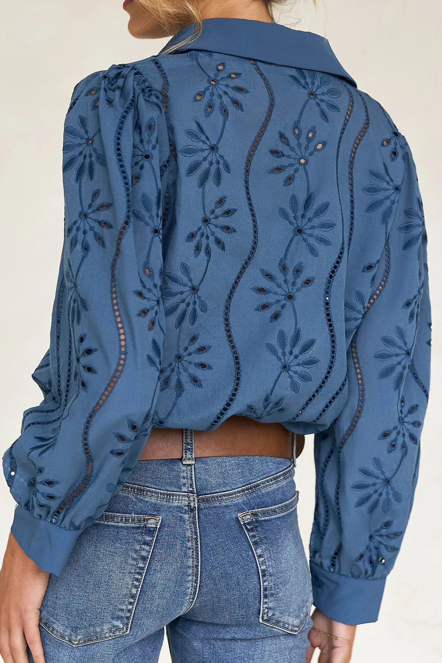 Hollow Out Puff Sleeve Blouse
