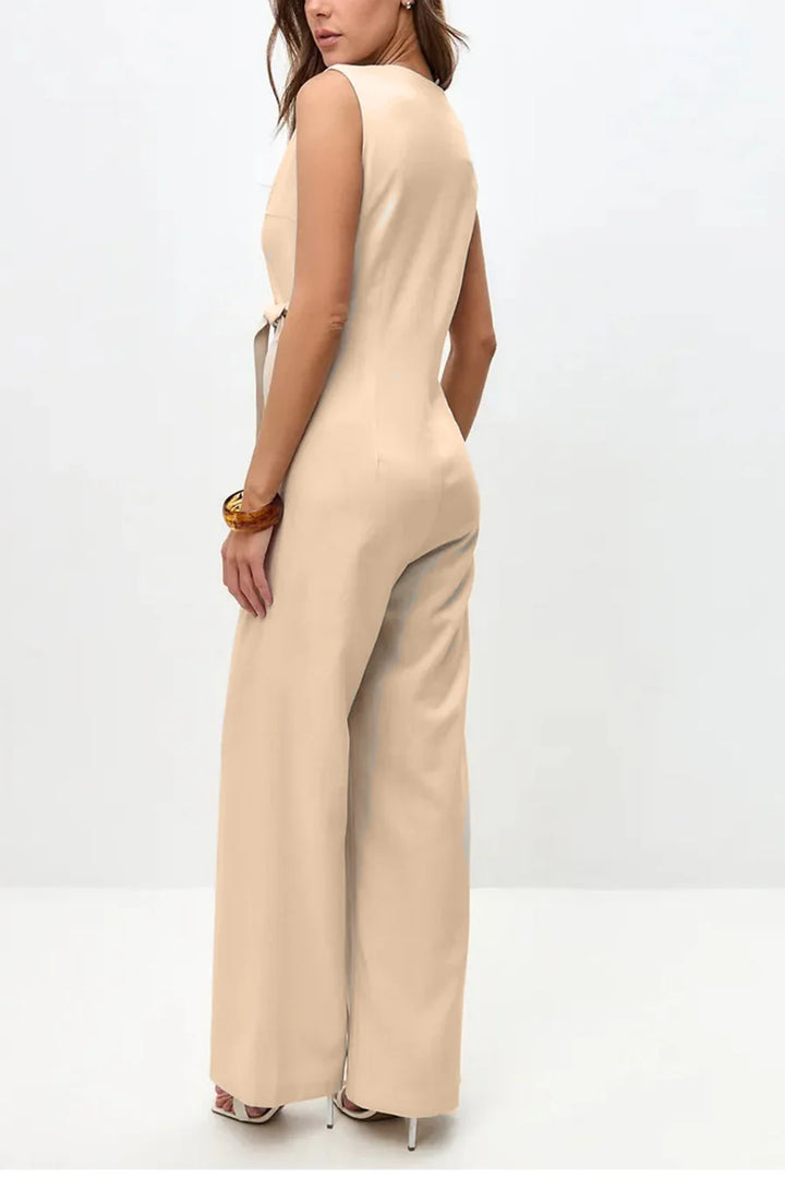 V Neck Zip-up Strappy Jumpsuit