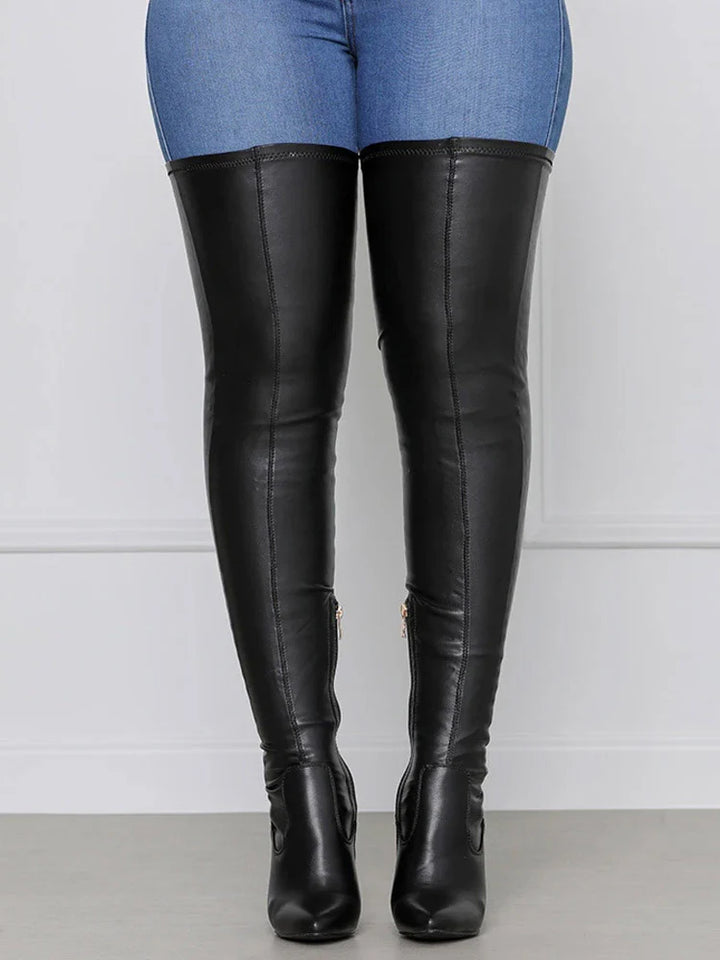 PU Leather Stretch Over The Knee Boots