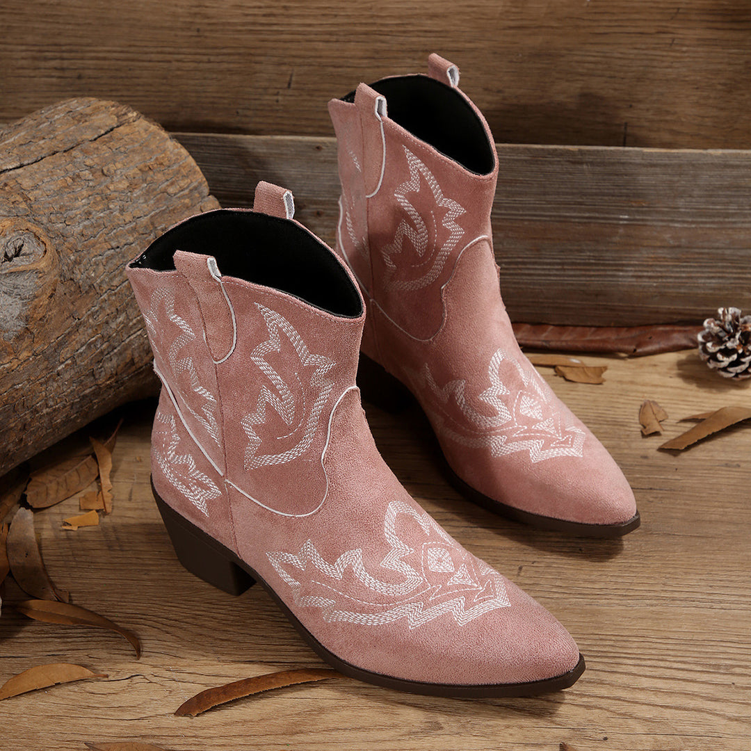 Pointed Toe Embroidered Women's Leather Boots