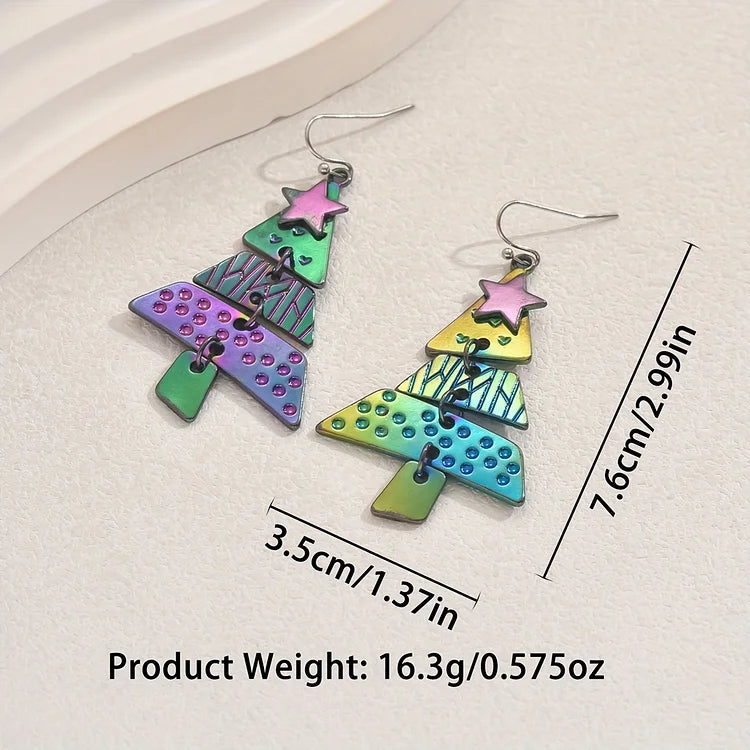 Mixed Metal Christmas Tree Drop Earrings