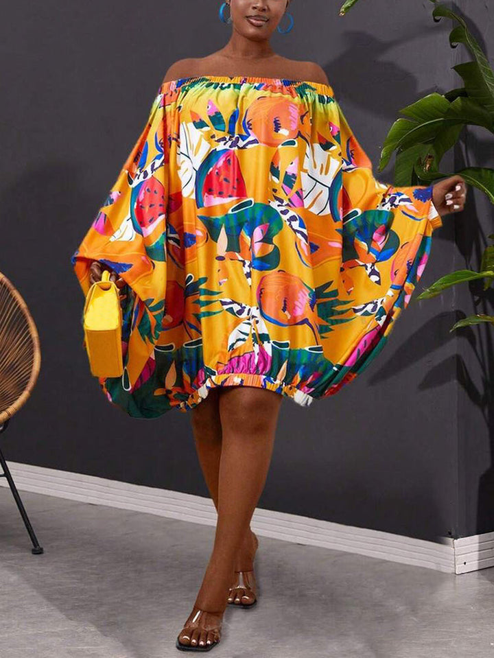 Off Shoulder Printed Dress Orange / M