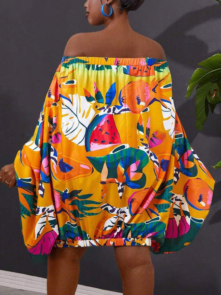 Off Shoulder Printed Dress Orange / XL