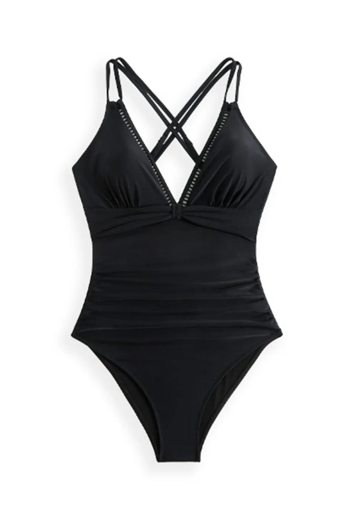 Solid Color Front Knot One-Piece Swimsuit