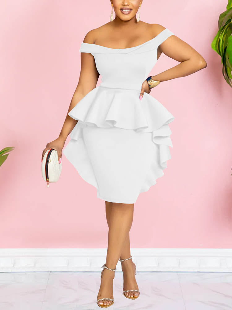 Off Shoulder Ruffle Dresses Red / M