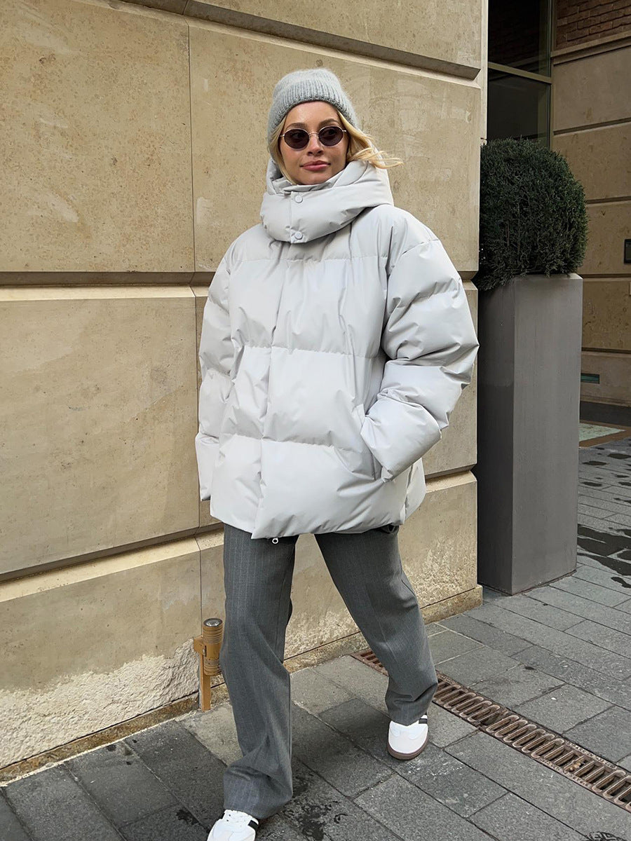 Loose Solid-Color Hooded Cotton Jacket