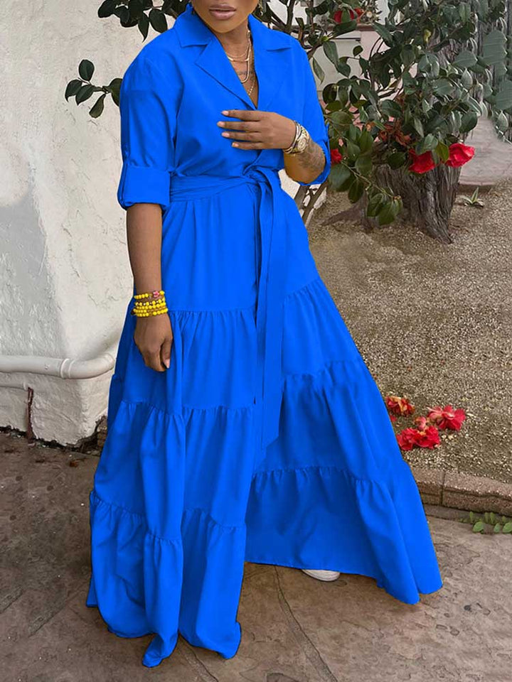 Ruffle Hem Belted Maxi Dress Yellow / 2XL