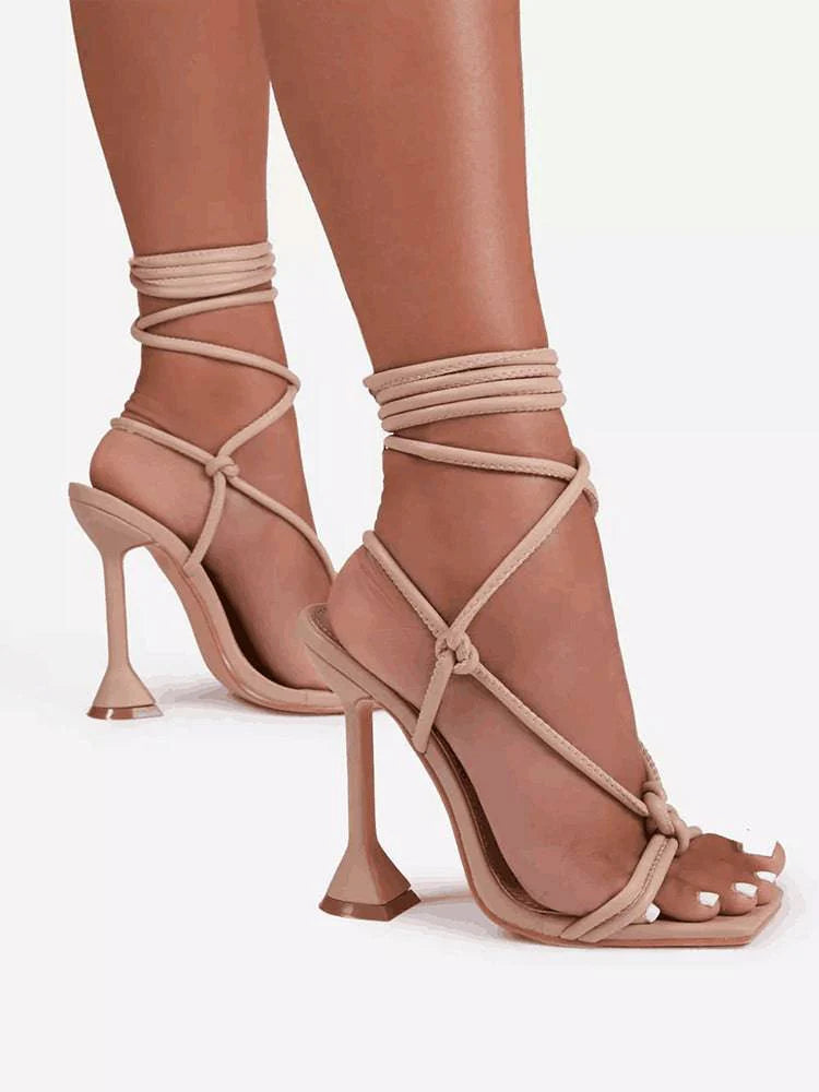 Knot Strap Lace-Up Sandals