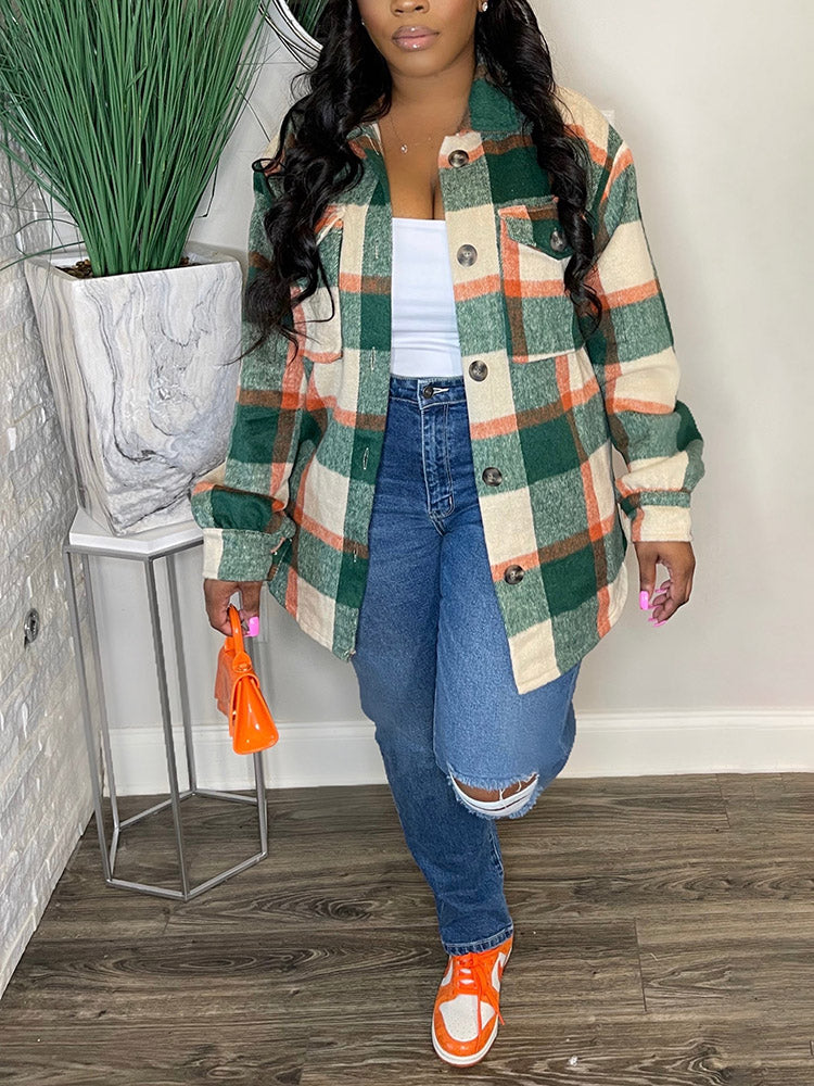 Plaid Loose-Fit Jacket Green / S