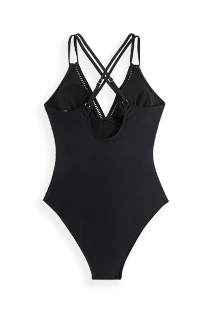 Solid Color Front Knot One-Piece Swimsuit