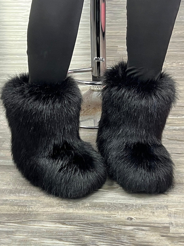 Fluffy Faux Fur Mid-Calf Booties