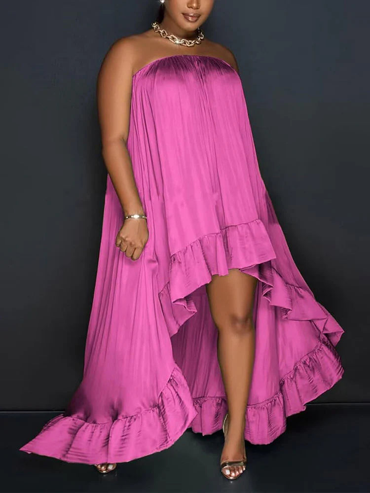 Strapless Ruffle High-Low Dress